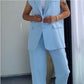 Women’s Stylish Sleeveless Blazer & High-Waisted Pants Set