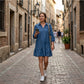 Women's V-Neck Denim Dress with Lantern Sleeve