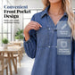 Women's V-Neck Denim Dress with Lantern Sleeve