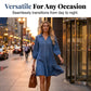 Women's V-Neck Denim Dress with Lantern Sleeve
