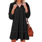 Women's V-Neck Denim Dress with Lantern Sleeve
