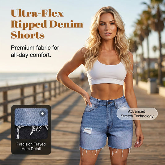 High-Stretch Ripped Denim Shorts