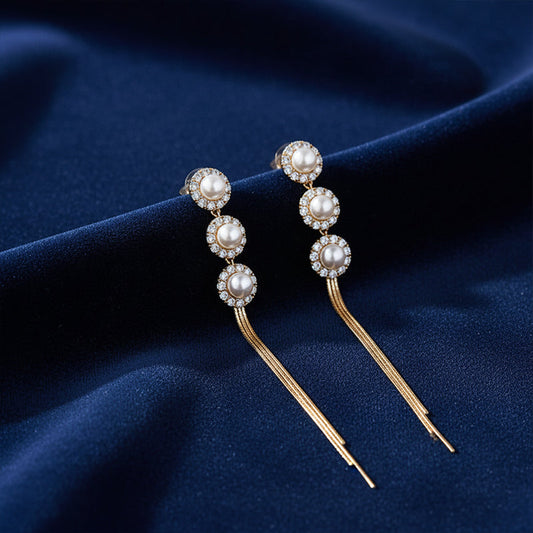 Elegant Tassel Faux Pearl Long Drop Earrings