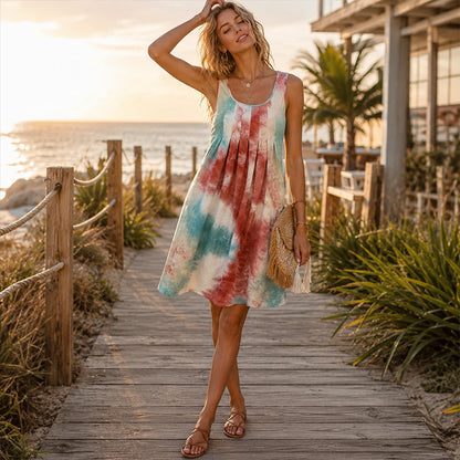 Women's Sleeveless Tie-Dye Printed Dress