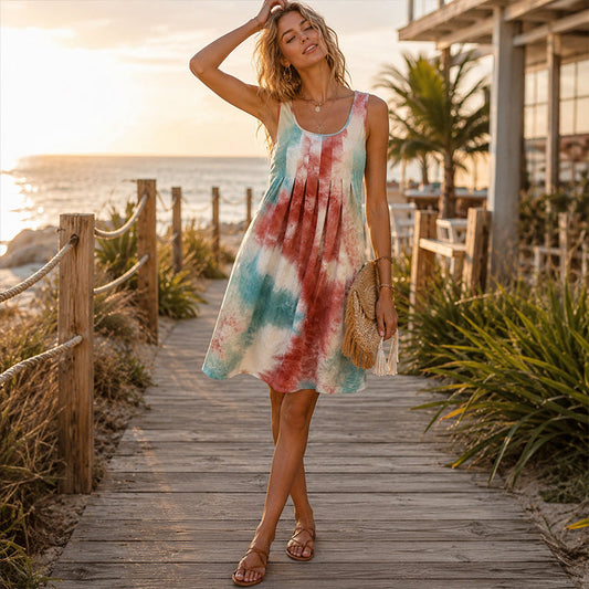 Women's Sleeveless Tie-Dye Printed Dress