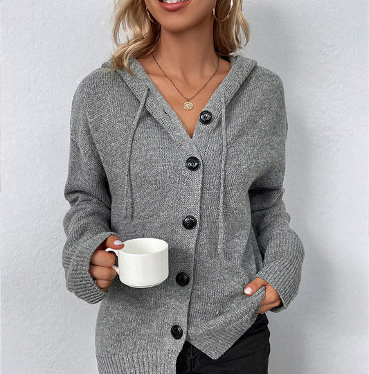 Women's Drawstring Hooded Knit Cardigan