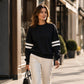 Women's Oversized Crewneck Striped Pullover