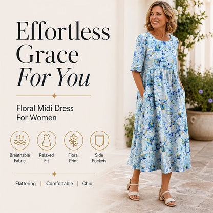 Women's Short Sleeve Printed Dress with Pockets
