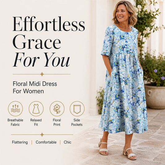 Women's Short Sleeve Printed Dress with Pockets