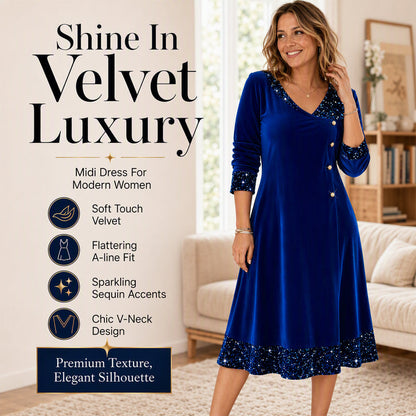Women's Elegant Sequin V-Neck Dress