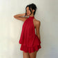 Women's Flowy Halter Drop-Waist Mini Dress