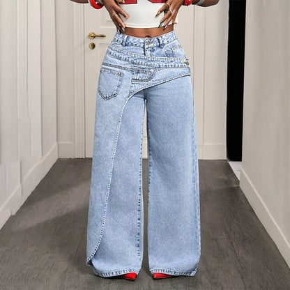 Women's Asymmetrical Waist Wide Leg Jeans
