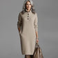 Women's High Neck Button Knit Sweater Midi Dress