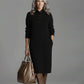 Women's High Neck Button Knit Sweater Midi Dress