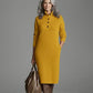 Women's High Neck Button Knit Sweater Midi Dress