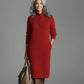 Women's High Neck Button Knit Sweater Midi Dress