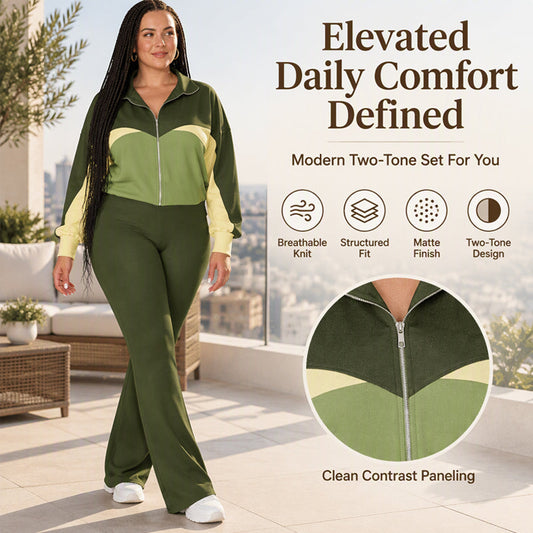 Women's Color-Block Zip-Front Top & Lounge Pants Set