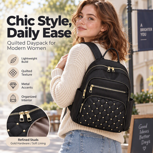 Women's Casual Diamond-Quilted Rivet Backpack