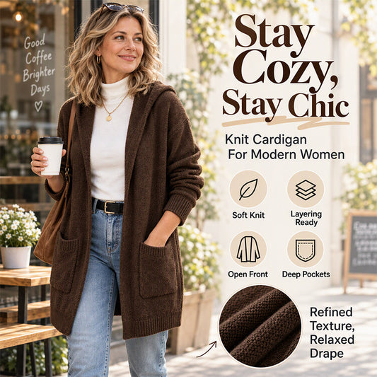 Women's Casual Mid-Length Hooded Knit Cardigan
