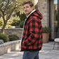 Men's Plaid Plush-Lined Zip-Up Hooded Jacket