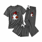 Womens Halloween Cartoon Pajama Set 3 Piece Loungewear with Short Sleeve Top Pants and Shorts