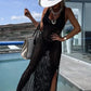 Deserted Island Crochet Knit Cross Back Cover Up Maxi Dress