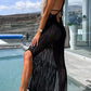 Deserted Island Crochet Knit Cross Back Cover Up Maxi Dress