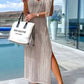 Deserted Island Crochet Knit Cross Back Cover Up Maxi Dress