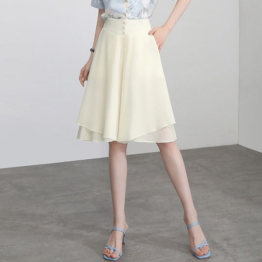 Elegant Wide-leg Chiffon Culottes