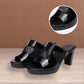 Women’s High Heel Hollow-out Leather Slippers