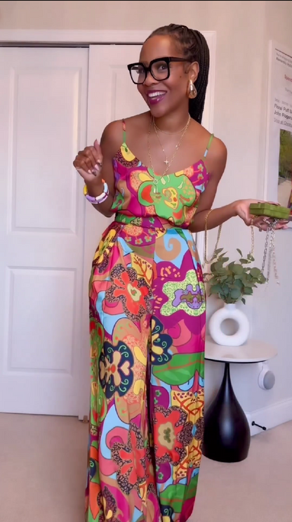 Colorful Palazzo Pants Blouse Set