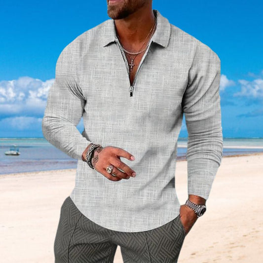 Men’s Casual Sports Zip Collar Long-sleeve T-shirt