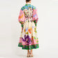 Vintage French Court Style Pleated Print Dress