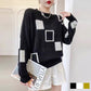 Women's Color Block Plaid Print Knitted Pullover Sweaters