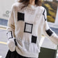 Women's Color Block Plaid Print Knitted Pullover Sweaters