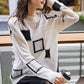 Women's Color Block Plaid Print Knitted Pullover Sweaters