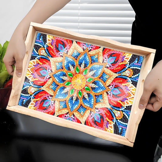 DIY Painting Wooden Tray Food Tray with Handle Living Room Decoration Mandala Wooden Tray Kit