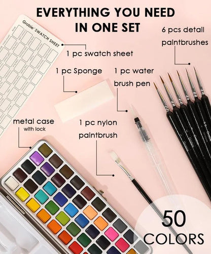 Premium Watercolor Set Of 50 With Brush