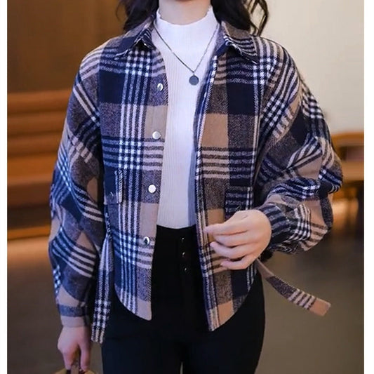 NICE GIFT*Stylish plaid velvet plush shirt jacket