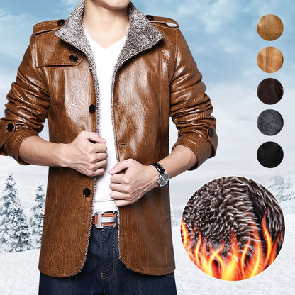 Great Gift! Men's Thick Thermal Plush Leather Jacket Coat