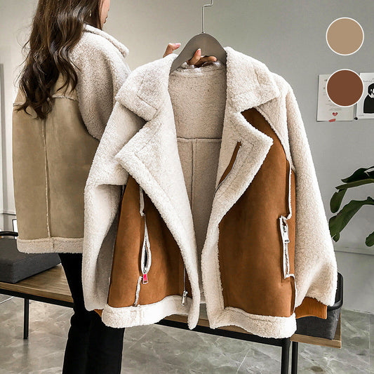 [warm gift] Women’s Suede Fleece Motorcycle Jacket