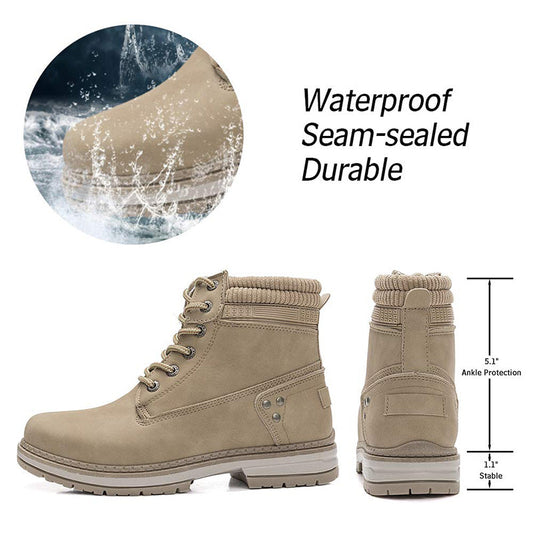 Ideal Gift - Women's Work Waterproof Hiking Combat Lace up Low Heel Ankle Boots