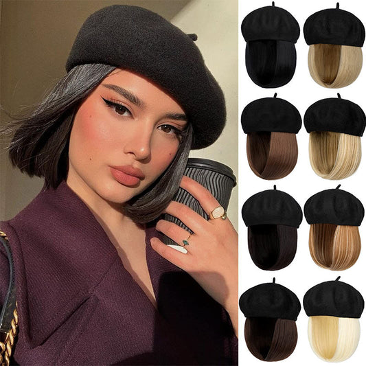 [Special Gift] Straight Short Synthetic Wigs Berets Hat for Women