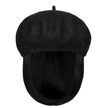 [Special Gift] Straight Short Synthetic Wigs Berets Hat for Women