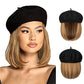 [Special Gift] Straight Short Synthetic Wigs Berets Hat for Women