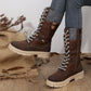 [Best Gift for Her] Fashion Knit Patchwork Round Toe Mid-calf Boots