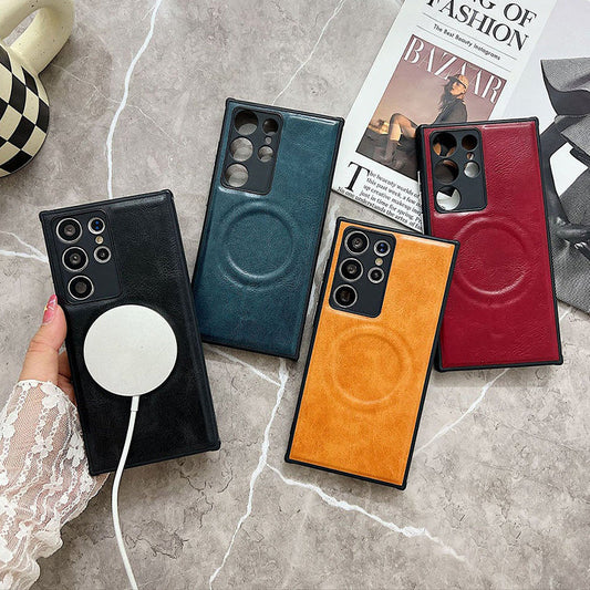 High-End All-Inclusive Magnetic Wireless Charging Leather Anti-Fall Phone Case For Samsung Galaxy