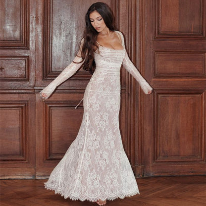 Women’s Shawl Drawstring Lace Maxi Dress