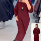 Women's Solid Color Pocket Round Neck Long Sleeve Dress