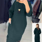 Women's Solid Color Pocket Round Neck Long Sleeve Dress
